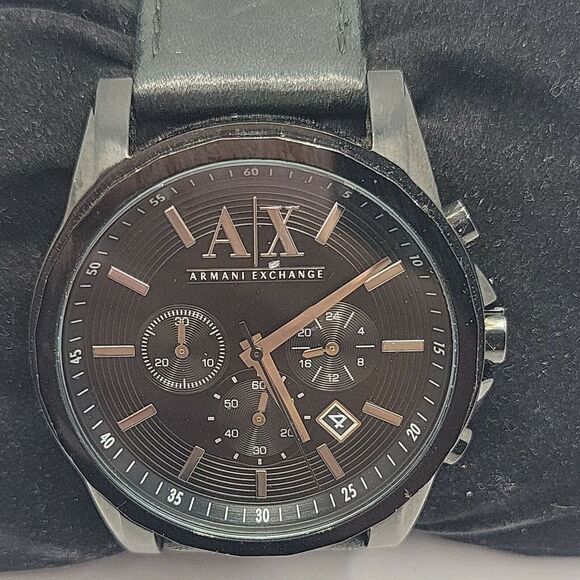 Armani Exchange AX2098 Men's Black Leather Analog Dial Quartz Wrist Watch BC463